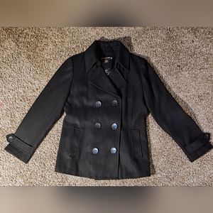 Weather Tamer Black Button Down Long Sleeve Wool Jacket Adult Size M